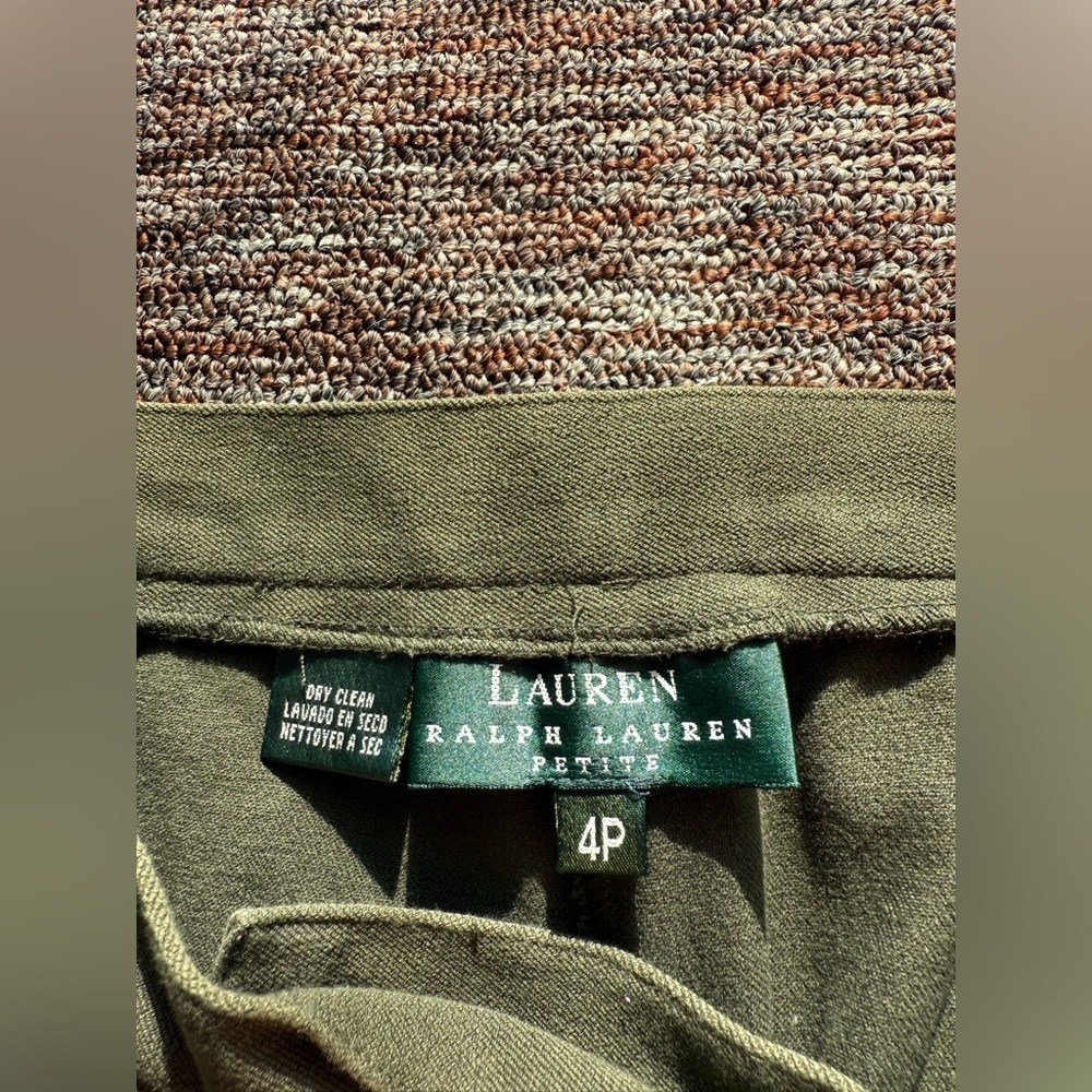 Ralph Lauren Olive Drab Faux Leather Trim Pleated Career Trousers 4P - Picture 4 of 8